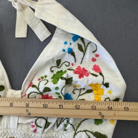 Women Dress S Cream Boho Floral Midi Crochet Handkerchief Hem Festival Cottage - Picture 7 of 10